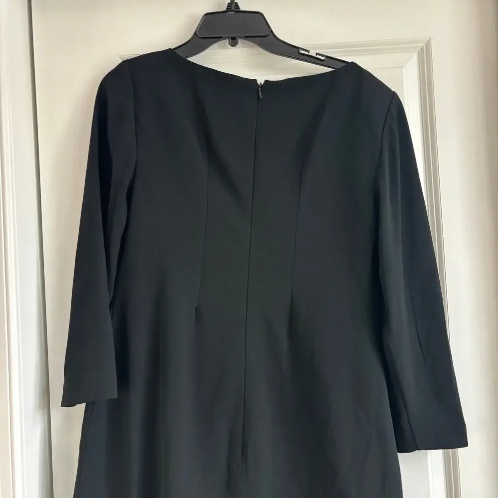 Lourdes Chavez Black Crepe Shift Dress Pleated Rosette Hem Detail Size 12 - Picture 11 of 16